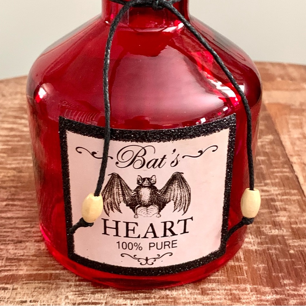 Bat’s Heart & Witch’s Brew Glass Potion Bottles with Figural Toppers Set of Two - Picture 4 of 8
